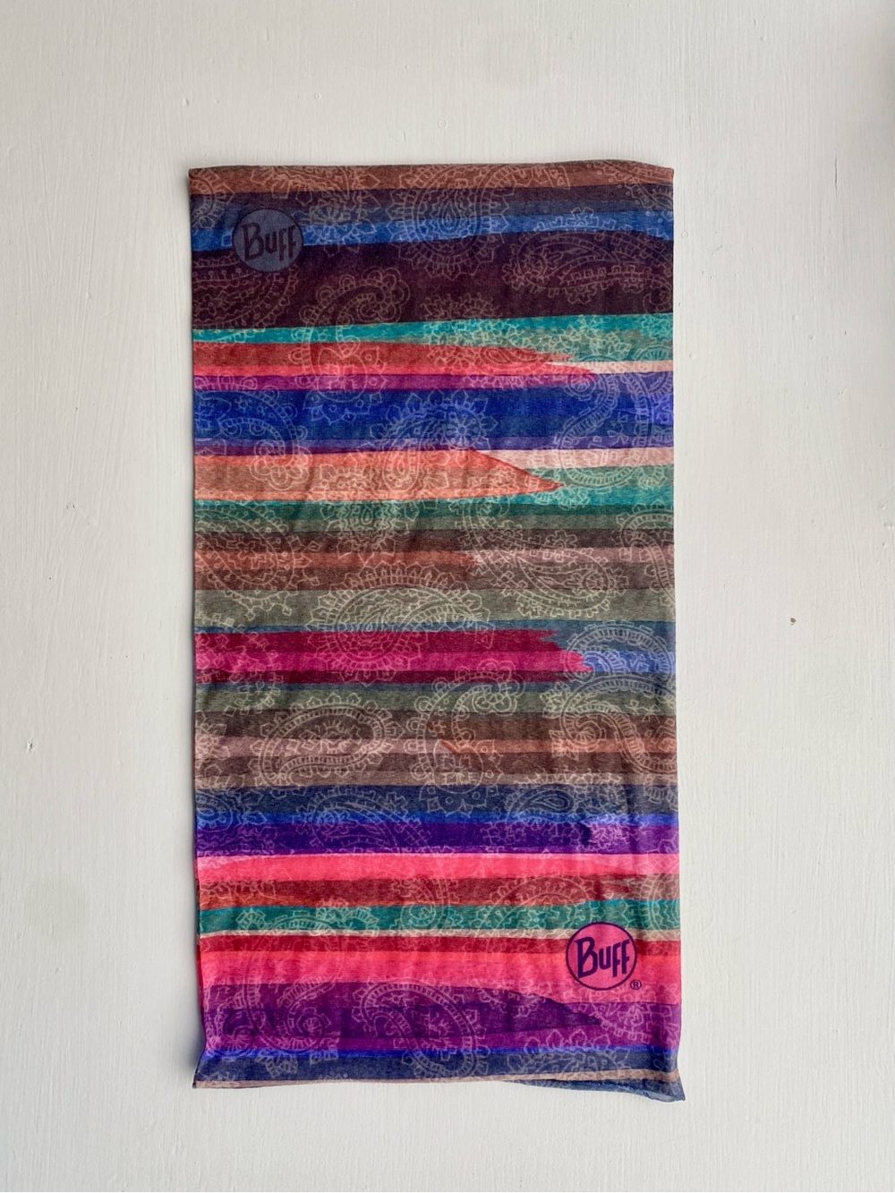 Buff Multicolor Striped Neck Gaiter - Blue, Pink, Green, Purple